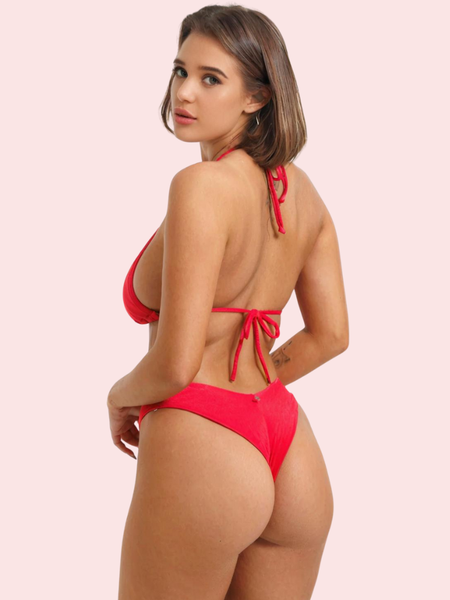 Sizzling Red Classic Triangle Halter Bikini Topa (Top Only)