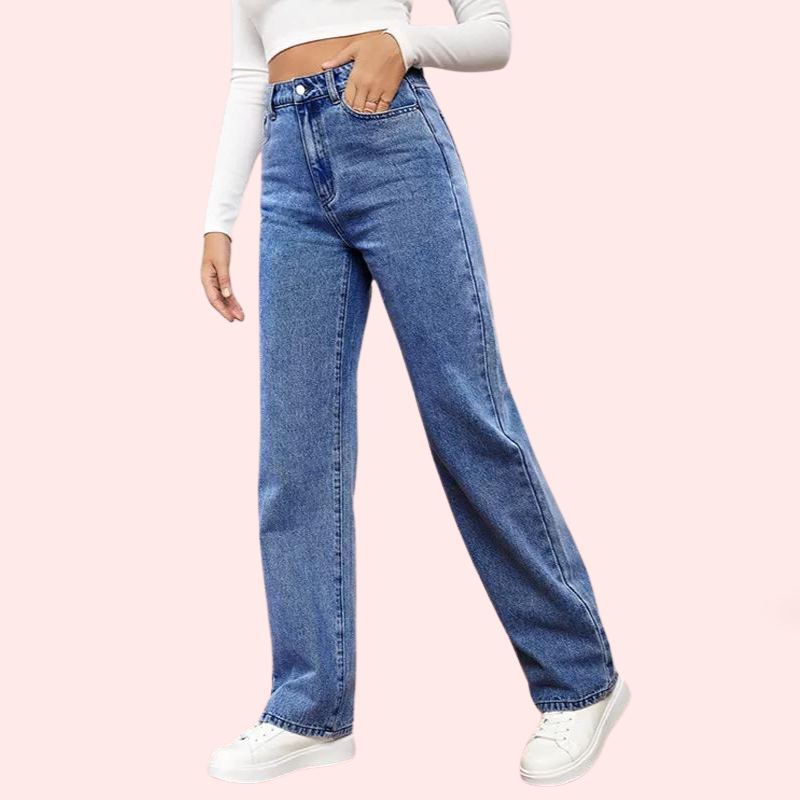 High Waisted Washed Straight Leg Jeans for Women - My Vastra