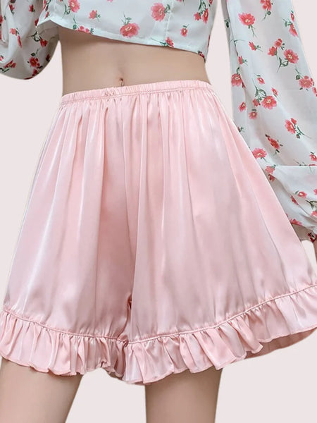 Women Ruffles Satin Faux Silk French Underwear
