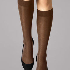3 Pairs Gentle Brown Sheer Toe Knee High Stockings - My Vastra