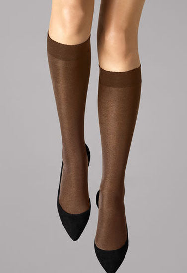 3 Pairs Gentle Brown Sheer Toe Knee High Stockings - My Vastra