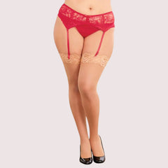 Sultry Red Lace Plus Size Suspender Garter Belt - My Vastra