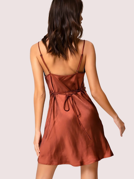 Elegant  Dark Rust Satin Slip Dress