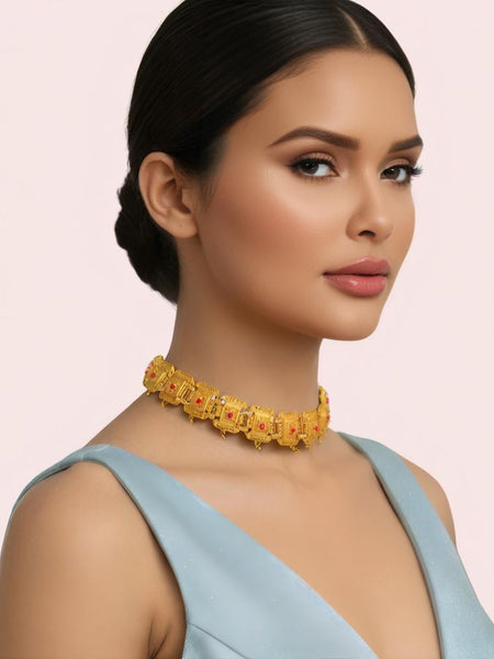 Temple Kundan Square Motif Gold-Plated Choker Necklace