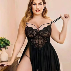 French Daina Lace and Mesh Babydoll Nightwear - My Vastra
