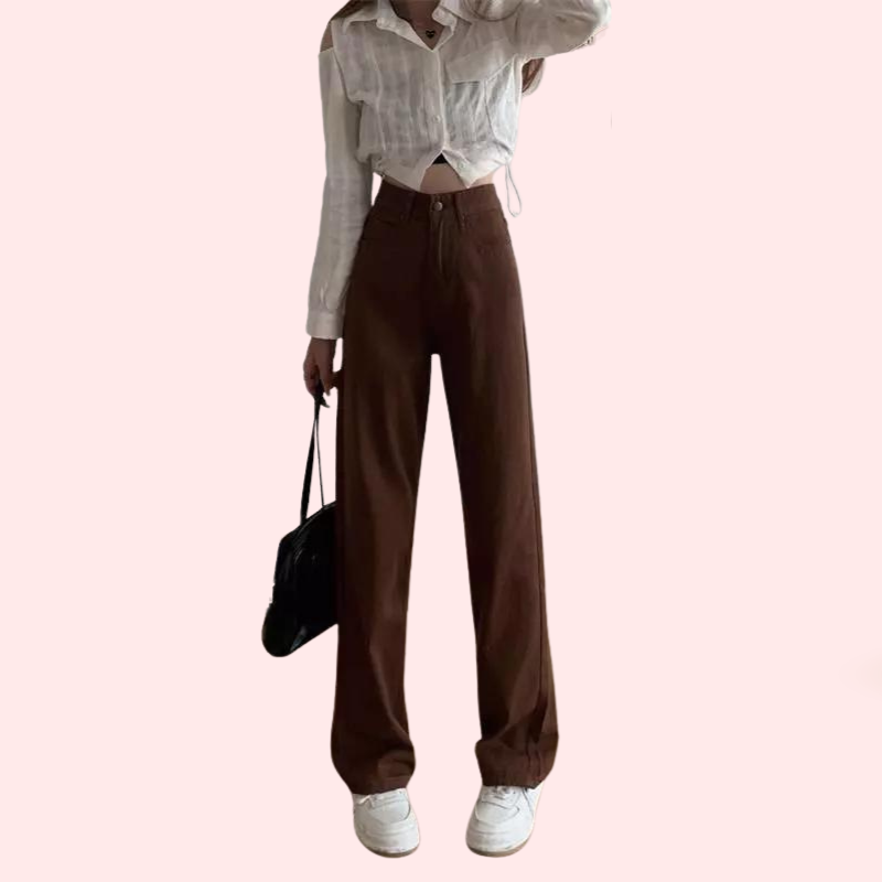 Women's Brown High Rise Wide Leg Loose Denim Jeans - My Vastra