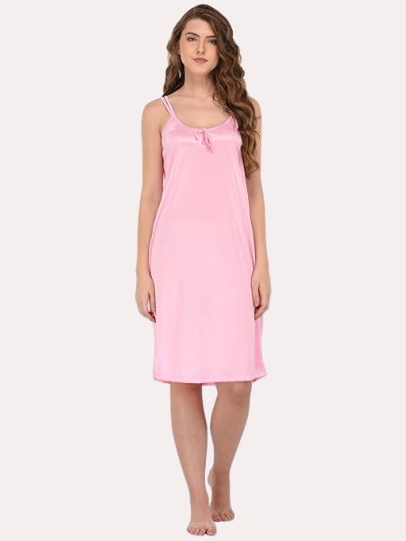 Stylish Knee-Length Pink Satin Nighty - My Vastra