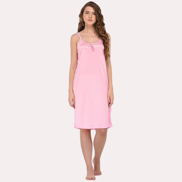 Stylish Knee-Length Pink Satin Nighty - My Vastra