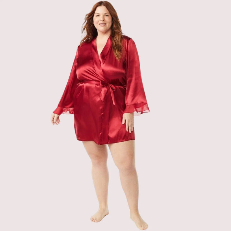 5XL-6XL Maroon Japanese Silk Satin Robe - My Vastra