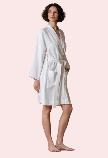 Elegant Natural Genova Linen Bath Robe - My Vastra