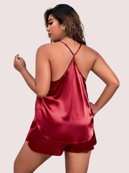 Plus Size Women's Silk Cami and Shorts Set