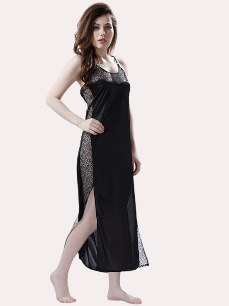 Elegant Lace Seductive Black Nightgown - My Vastra