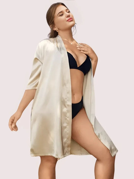 5XL-6XL Beige Silk Satin Robe