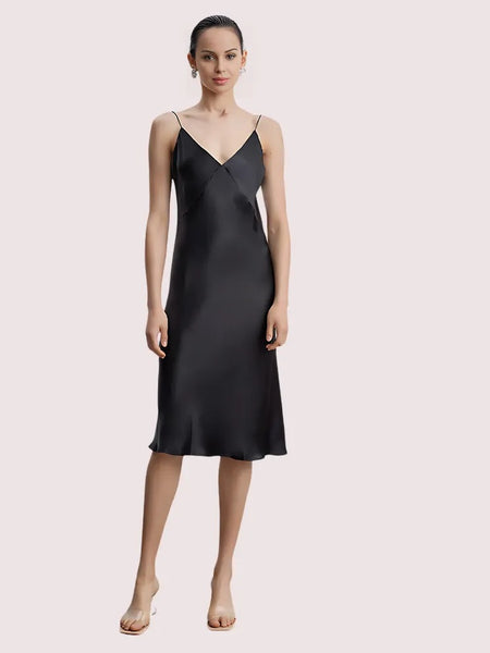 Silk Slip V-Neck Cocktail Party Dress
