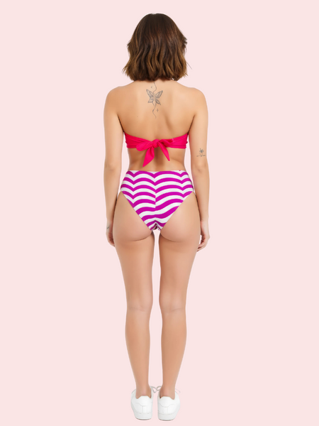 Vibrant V-Cut Striped High-Waisted Bikini Bottom (Bottom Only)