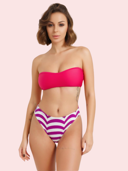 Vibrant V-Cut Striped High-Waisted Bikini Bottom (Bottom Only)