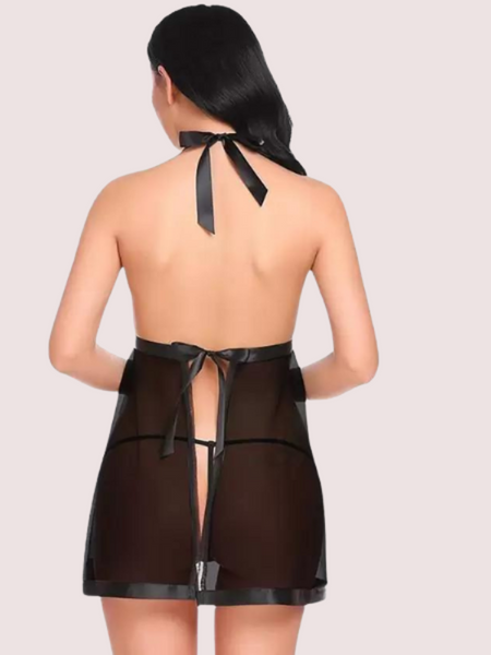 Flirty Sheer and Lace Chemise in Black