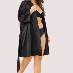 5XL-6XL Black Japanese Silk Satin Robe - My Vastra