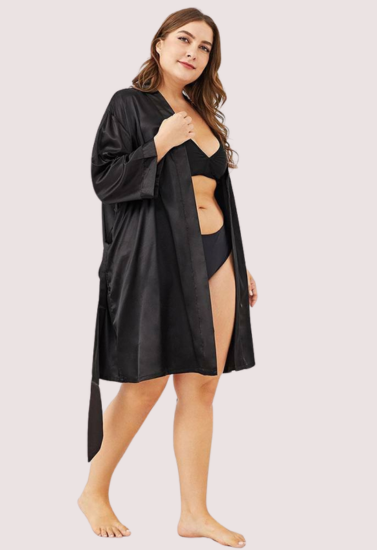 5XL-6XL Black Japanese Silk Satin Robe - My Vastra