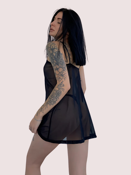 Sheer Black Negligee Night Dress for Plus Size