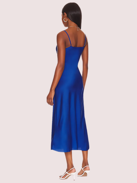 Glamorous Blue Satin Slip Midi Dress