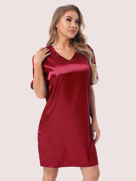 Silk satin sexy Maroon short sleepwear