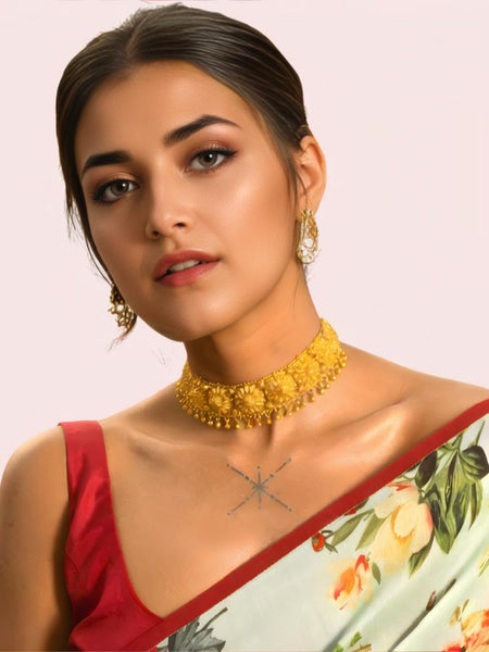 Royal Floral Gold-Plated Traditional Choker Necklace