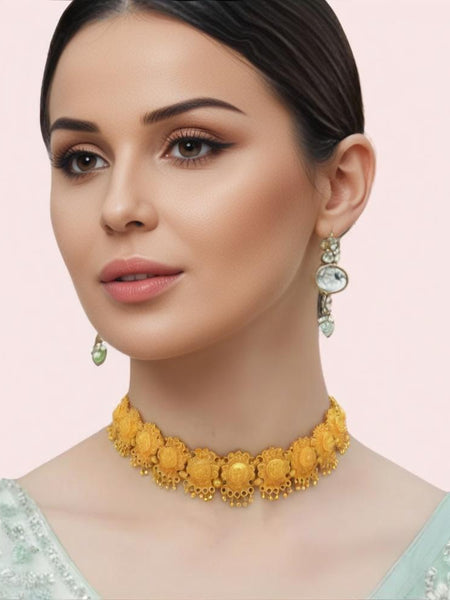 Regal Floral Gold-Tone Choker Necklace