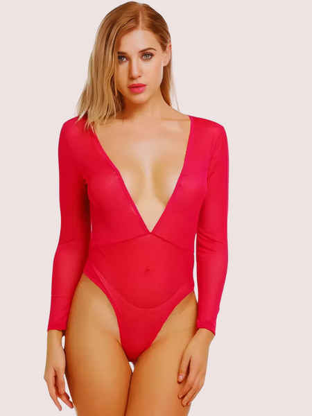 Sheer and Opaque Bodysuit for Women