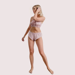 2-Pack Natural Flax Linen Ruffled Bandeau & Vintage Knickers Set