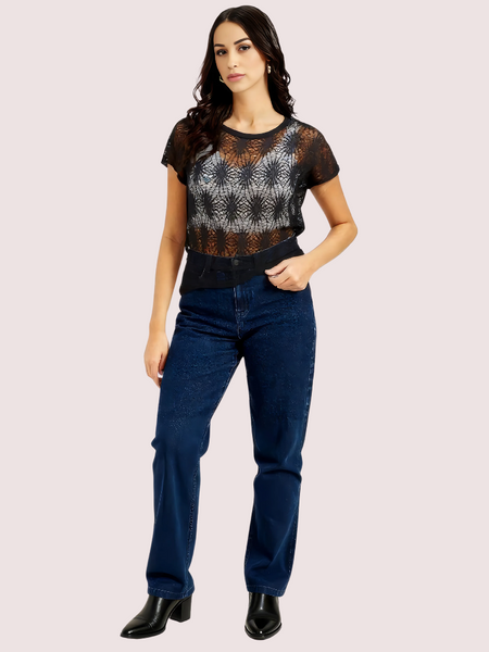 Stylish Black Sheer Floral Lace Top for Women
