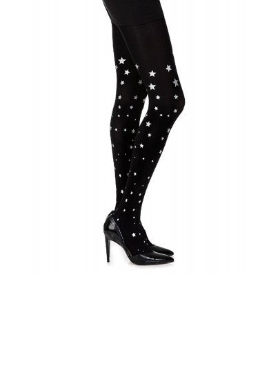 Music Legs Spandex Opaque Pantyhose with Glitters - Black - My Vastra