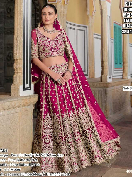 Butterfly Net RIN197 Sangam Lehengas Wedding & Festive Collections Net Fancy Lehenga Embroidered