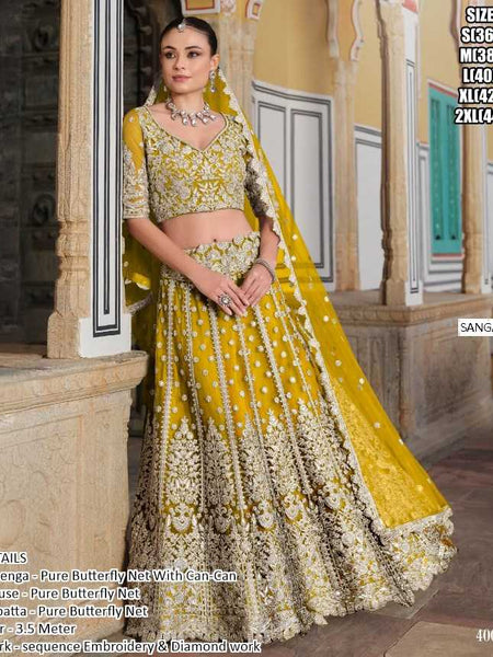 Butterfly Net RIN197 Sangam Lehengas Wedding & Festive Collections Net Fancy Lehenga Embroidered