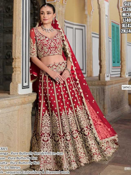 Butterfly Net RIN197 Sangam Lehengas Wedding & Festive Collections Net Fancy Lehenga Embroidered