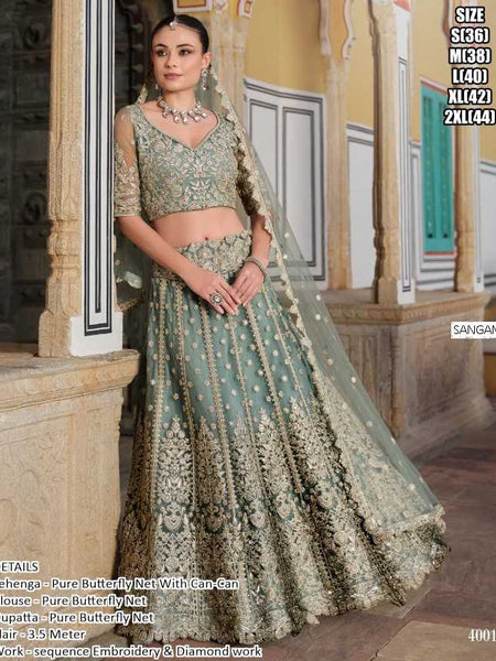 Butterfly Net RIN197 Sangam Lehengas Wedding & Festive Collections Net Fancy Lehenga Embroidered